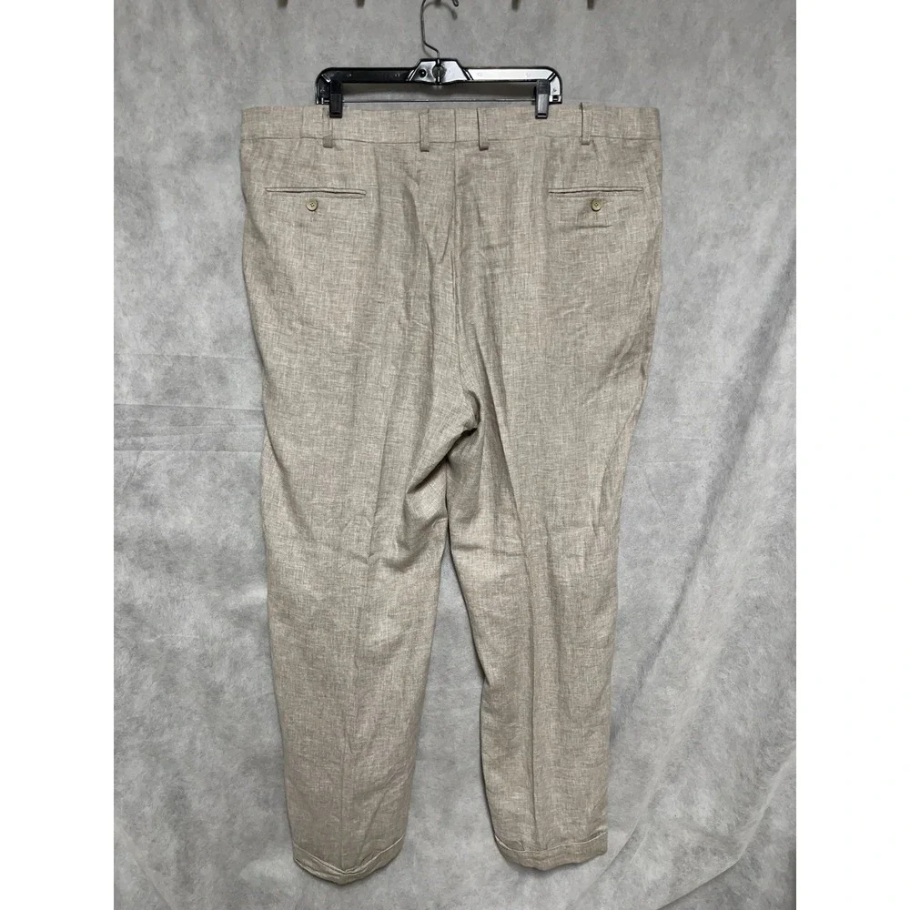 Oak Hill Pants Men 50x33 DXL Linen Rayon Adjustable Waist Hopsack Pleated Cuffs